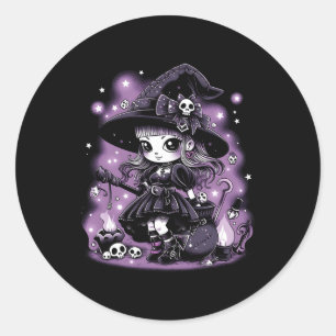 Pegatina Redonda Gráfica de bruja de Halloween con encantos místico