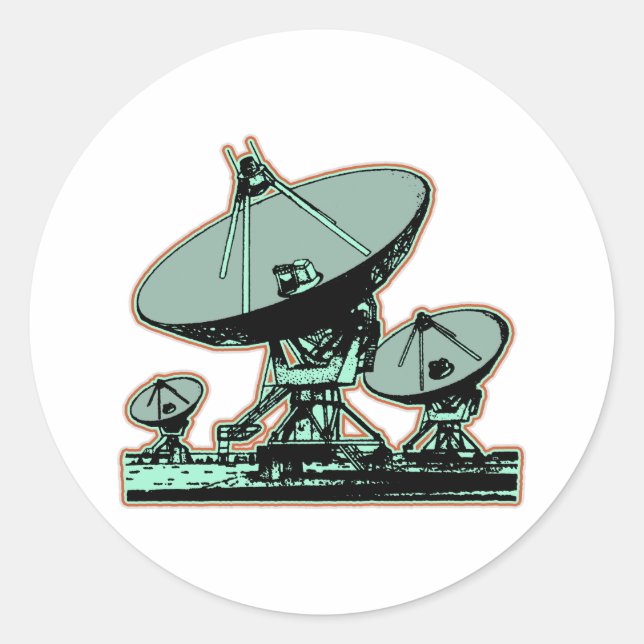 Pegatina Redonda Gráfica de Dish por Satélite Retro (Anverso)