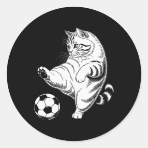Pegatina Redonda Gráfica de fútbol de gato divertido Ll