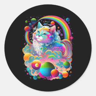 Pegatina Redonda Gráfica de gato color arcoiris gatito