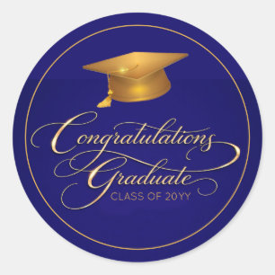 Pegatina Redonda Gráfica de graduación con caligrafía dorada sofist