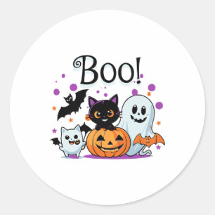 Pegatina Redonda Gráfica De Halloween De Gato De Calabaza Fantasma