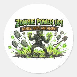 Pegatina Redonda Gráfica de jugador de poder zombie