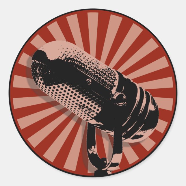 Pegatina Redonda Gráfica de micrófono retro en rojo (Anverso)