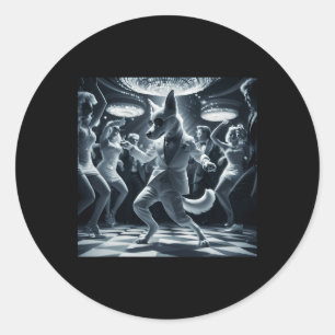 Pegatina Redonda Gráfica de perro divertida Tee Disco Dancing