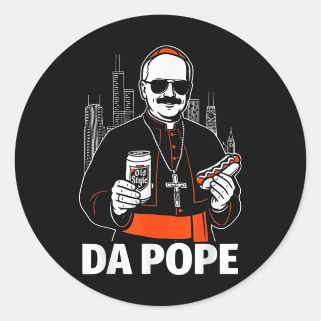 Pegatina Redonda Gráfica del Papa Leo Xiv de Funny Chicago (Anverso)