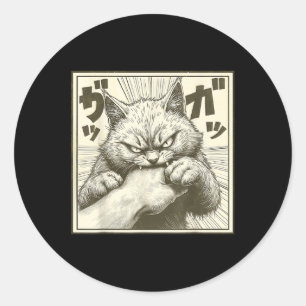 Pegatina Redonda Gráfica divertida de gato Tee Anime Japonés