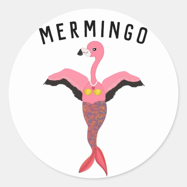 Pegatina Redonda Gráfica divertida de Mermingo: Híbrido Flamingo-Me (Anverso)