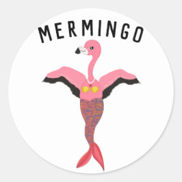 Pegatina Redonda Gráfica divertida de Mermingo: Híbrido Flamingo-Me