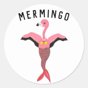 Pegatina Redonda Gráfica divertida de Mermingo: Híbrido Flamingo-Me
