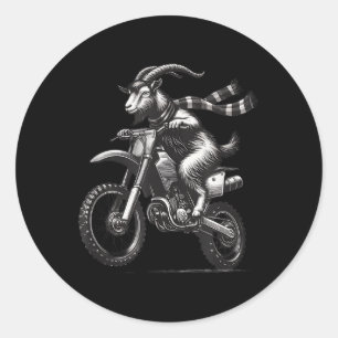 Pegatina Redonda Gráfica divertida de motocross vintage de cabra en