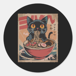 Pegatina Redonda Gráfica divertida japonesa del gato Ramen tee gato