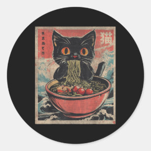 Pegatina Redonda Gráfica divertida japonesa del gato Ramen tee gato