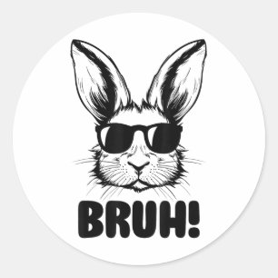 Pegatina Redonda Gráfica divertida Meme Día De Pascua Bunny Bruh Pa