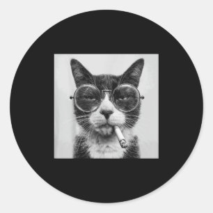 Pegatina Redonda Gráfica divertida para fumar gato Adulto Funny _1