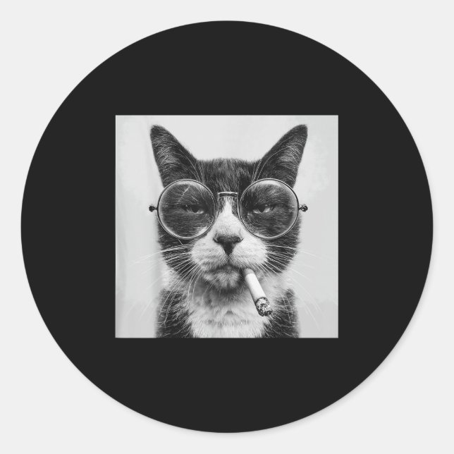 Pegatina Redonda Gráfica divertida para fumar gato Adulto Funny _1 (Anverso)