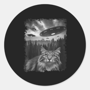 Pegatina Redonda Gráfica divertida selfie de gato con Sasquatch Al