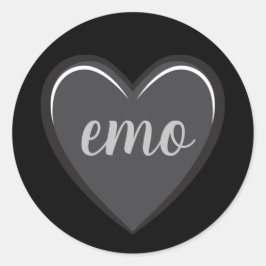 Pegatina Redonda Gráfica Emo de Corazón Negro y Gris