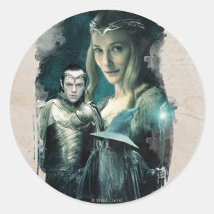 Pegatina Redonda Gráfica Galadriel, ELROND™ y Gandalf