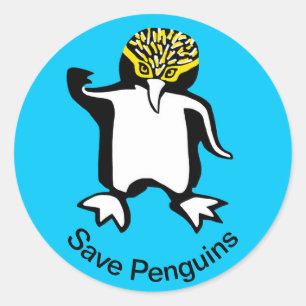 Pegatina Redonda Gráfica Save PENGUINS - Vida silvestre - Azul