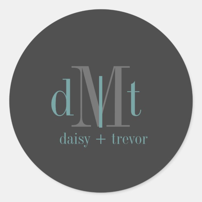 Pegatina Redonda Gráfica simple + pegatinas verde azulados de monog (Anverso)