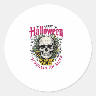 Pegatina Redonda Gráfico Alien Calavera Vintage de Halloween para c