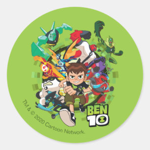Pegatina Redonda Gráfico Ben 10 Alien Rush