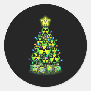 Pegatina Redonda Gráfico de árbol de Navidad radiactivo Advertencia