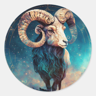 Pegatina Redonda Gráfico de Aries Zodiac