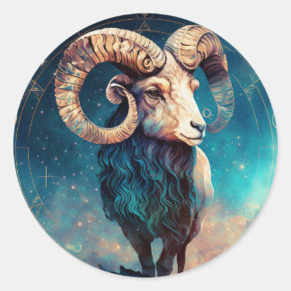 Pegatina Redonda Gráfico de Aries Zodiac