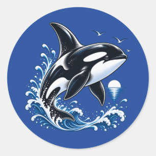 Pegatina Redonda Gráfico de ballena orca linda del océano