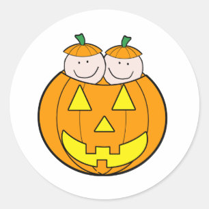 Pegatina Redonda Gráfico de bebés de calabaza gemela