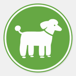 Pegatina Redonda Gráfico de Caniche (Verde)