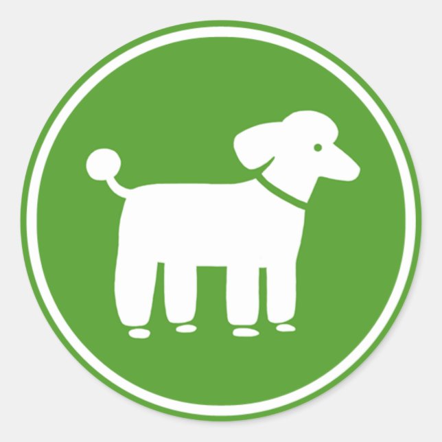 Pegatina Redonda Gráfico de Caniche (Verde) (Anverso)