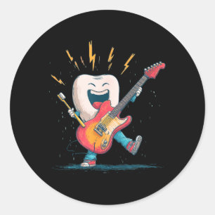 Pegatina Redonda Gráfico de cepillo de dientes y guitarra eléctrica