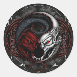 Pegatina Redonda Gráfico de Demon Wolf Yin Yang