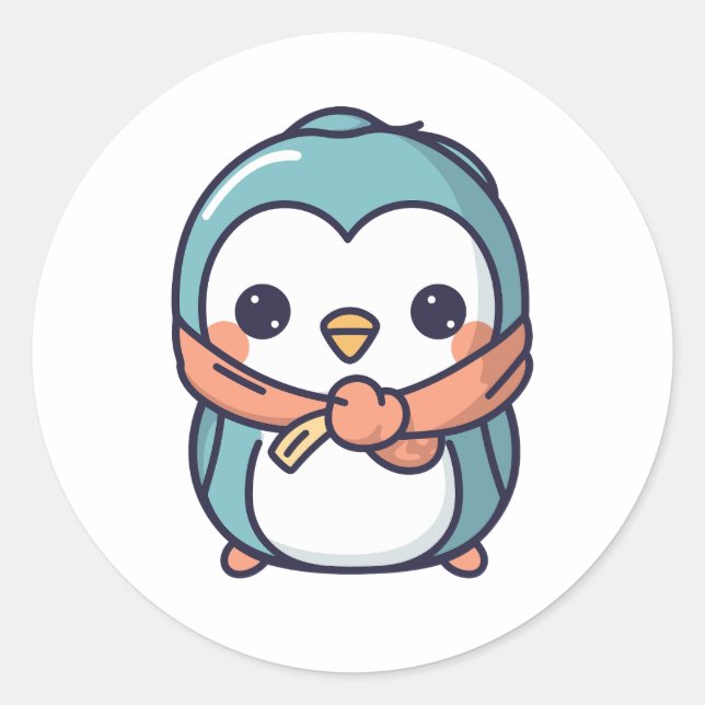 Pegatina Redonda Gráfico de estilo kawaii de Penguin (Anverso)