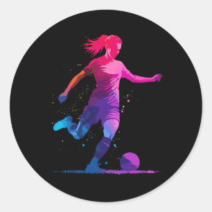 Pegatina Redonda Gráfico de fútbol y fútbol, para niñas y mujeres f
