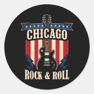 Pegatina Redonda Gráfico de la ciudad de la música rock de Chicago