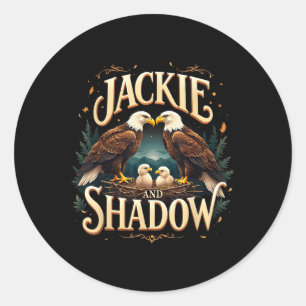 Pegatina Redonda Gráfico De La Familia De Jackie Vintage Y La Sombr