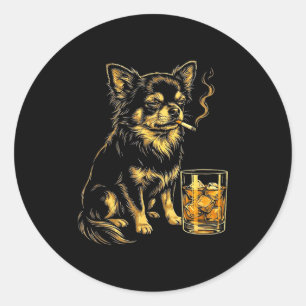 Pegatina Redonda Gráfico de meme divertido de chihuahua fumando vin