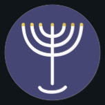 Pegatina Redonda Gráfico de oro de la Marina Blanca Menorah moderna<br><div class="desc">Pegatina Menorah hebreo. Marina,  Blanco,  Oro. Transferible y personalizable.</div>