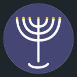 Pegatina Redonda Gráfico de oro de la Marina Blanca Menorah moderna<br><div class="desc">Pegatina Menorah hebreo. Marina,  Blanco,  Oro. Transferible y personalizable.</div>