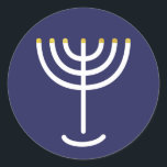 Pegatina Redonda Gráfico de oro de la Marina Blanca Menorah moderna<br><div class="desc">Pegatina Menorah hebreo. Marina,  Blanco,  Oro. Transferible y personalizable.</div>