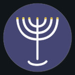 Pegatina Redonda Gráfico de oro de la Marina Blanca Menorah moderna<br><div class="desc">Pegatina Menorah hebreo. Marina,  Blanco,  Oro. Transferible y personalizable.</div>