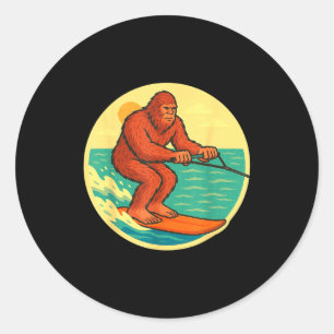 Pegatina Redonda Gràfico de playa de criptid vintage de Bigfoot esq