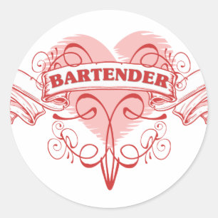 Pegatina Redonda Gráfico del Corazón de Bartender
