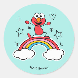 Pegatina Redonda Gráfico del doodley arcoiris Elmo