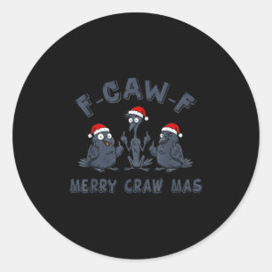 Pegatina Redonda Gráfico divertido de cuervo de Navidad – F-caw-f M