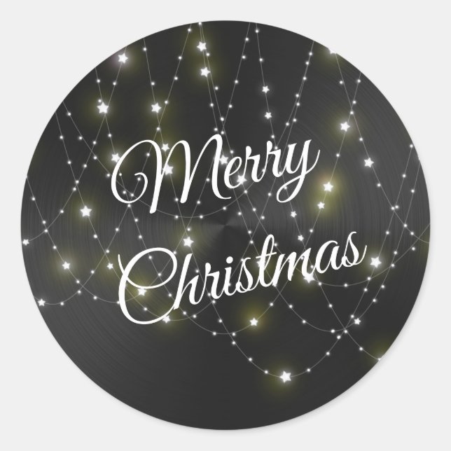 Pegatina Redonda Gráfico moderno de luces metálicas negras (Anverso)